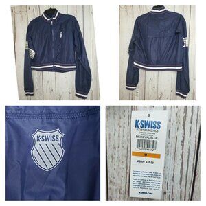 K Swiss Medieval Blue Lightweight Chrome Cropped Medium Ladies Windbreaker
